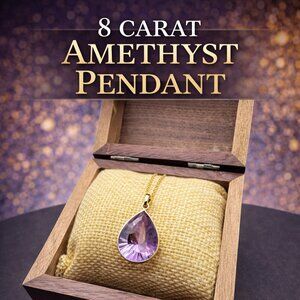 8ct Natural Amethyst Pendant in Solid 10K Gold – Laser Cut Pear Purple Gemstone